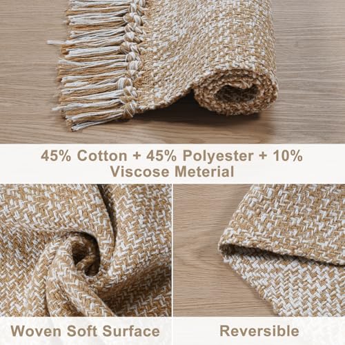 Collive Kitchen Runner Rug, 2' x 4.3' Modern Farmhouse Washable Entryway Door Mat, Tan Bathroom Carpet Hand Woven Reversible Indoor Outddor Rugs for Hallway Foyer Bedroom Decor