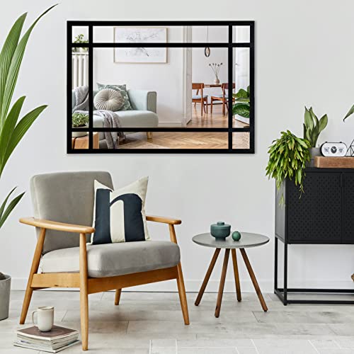 HQiJun Black Rectangle Mirror, Farmhouse Decorative Wall Mirror for Entryway, Living Room, Bedroom, Hallway, Fireplace, Accent Wall Decor (Black1, 34" x 24")