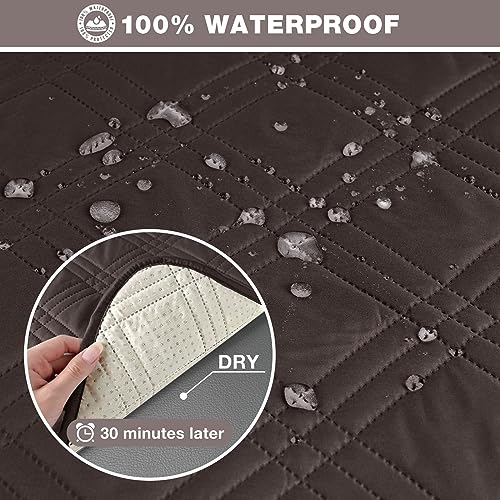 TAOCOCO 100% Waterproof Oversized Loveseat Recliner Cover, Non Slip Split Couch Covers for Reclining Loveseat with Elastic Straps for Kids Pets(Oversized 2 Seater, Chocolate)