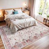 6x9 Area Rugs for Living Room, Washable Rug Vintage Floral, Red