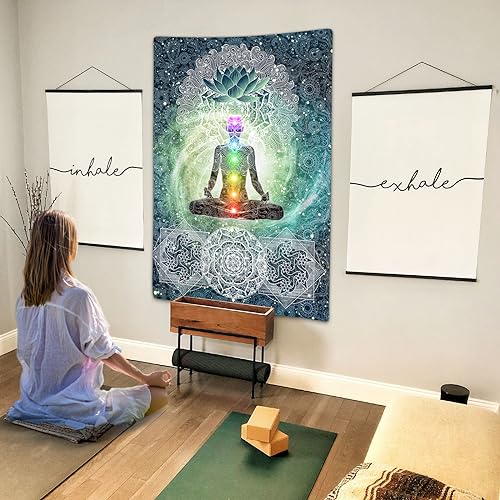 DYNH Meditation Vertical Tapestry, Yoga Decor Tapestry Wall Hanging for Bedroom, Lotus Tapestries Poster Beach Blanket College Dorm Home (40W X 60H)