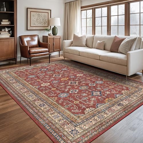 Rugland 6x9 Area Rugs for Living Room, Vintage Washable Area Rug, Burgundy