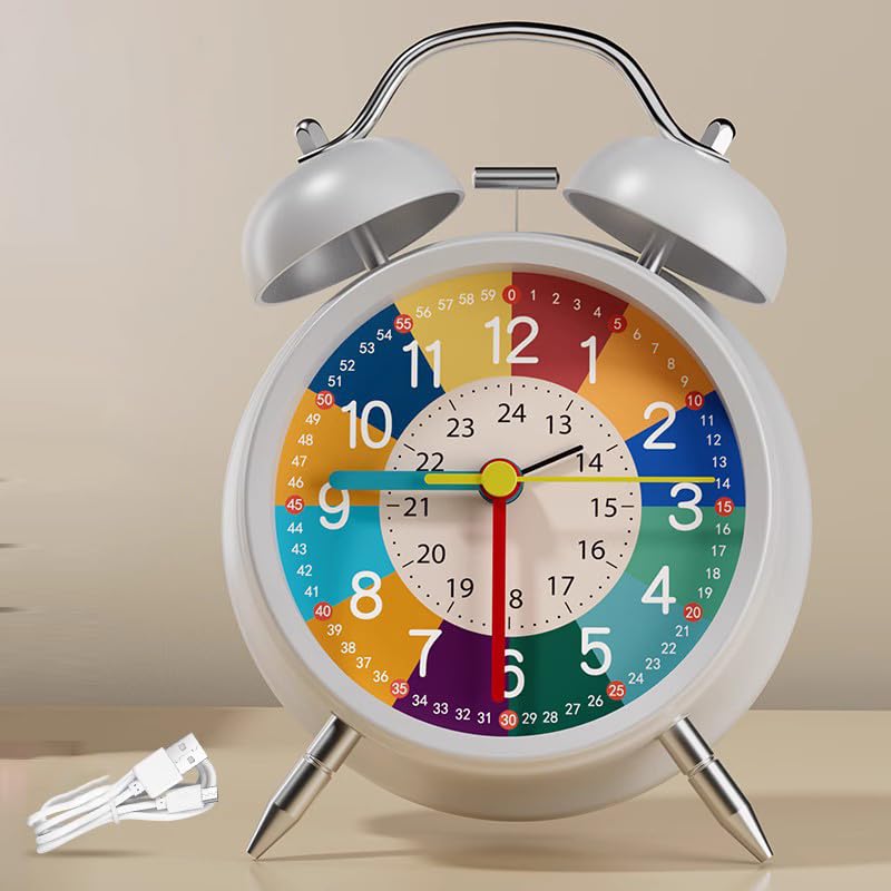 Childrens Analog Alarm Clock, Quiet Non Ticking Time Learning Clocks with Backlight Feature, Vibrant Educational Clock for Kids Room and Nursery, Ideal Early Learning Gift for Boys and Girls