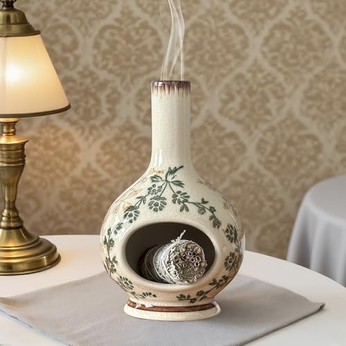 Handmade Ceramic Incense Holder，Stick & Backflow - Sage Holder for Burning ，Meditation Accessories，Easily Grab All Incense Ash (Green and Beige)
