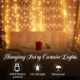 Tuanse 195 LED Curtain Tapestry Lights Backdrop String Lights, 6.5 x 5 Feet Hanging Fairy Curtain Light with 8 Lighting Modes and Remote for Bedroom Window Wall Indoor Outdoor Graduation Decor 1 Pack