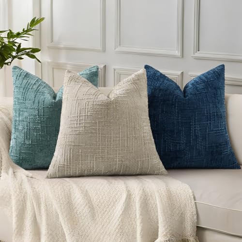 decorUhome Textured Chenille Throw Pillow Covers 12x20 Set of 2 Light Brown
