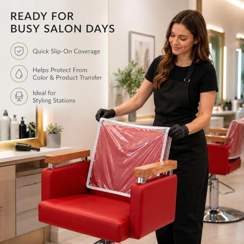 6Pcs Salon Chair Cover, Clear Barber Chair Cover, Plastic Hairdressing Back Protectors, Vinyl Durable, Square Hairdressing Back Protectors, White