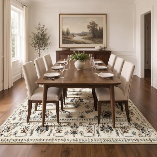 jinchan 6x9 Traditional Floral Area Rug, Washable Rug, Beige Slate