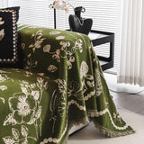 DREAMINGO Green Floral Couch Cover Farmhouse Botanical Jacquard Sofa Covers for 3 Cushion Couch Cozy Chenille Living Room Furniture Futon Sectional Sofa Slipcovers Washable, X-Large 71"x134"