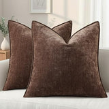 decorUhome Chenille Dark Brown Velvet Throw Pillow Covers 18x18 Set of 2