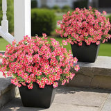 VIERENA 12 Bundles Artificial Flowers and Eucalyptus for Outside, Sun Resistant Silk Fake Morning Glory with Faux Eucalyptus Plants for Garden Porch Farmhouse Home Spring Summer Decor (Rose Red)