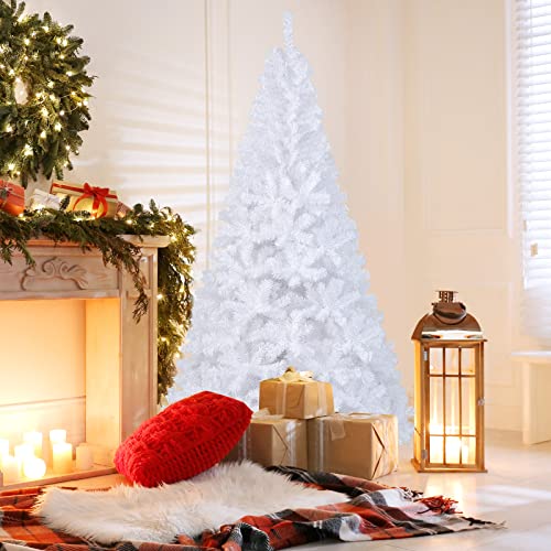 COSTWAY 7Ft-Artificial-PVC-Christmas-Tree-W-Stand-Holiday-Season-Indoor-Outdoor-White