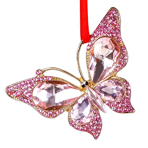WaaHome Pink Butterfly Christmas Ornaments 2026 - Beautiful Metal Monarch Butterfly Keepsake Ornament for Christmas Tree Decorations Gifts for Women Girls Mom Sisters
