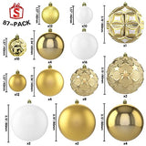 87ct Christmas Ball Ornaments Set Shatterproof Seasonal Hanging Decorations with Reusable Hand-held Gift Package for Xmas Tree Holiday Party and Home Decor, Gold