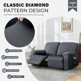 vctops Diamond Recliner Loveseat Slipcover 6-Pieces Stretch Dual Recliner Sofa Covers for 2 Seat Dual Reclining Loveseat Couch Soft Solid Furniture Protector (Grey,2 Seat)