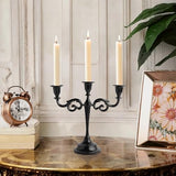 3-Arm Metal Candelabra Candle Holder Table Centerpiece, Black Glossy