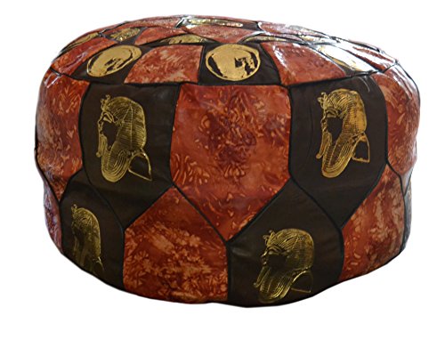 Kemet Art Egyptian Morrocan Handmade Genuine Leather Ottoman Pouf XL (Red/Brown)