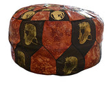 Kemet Art Egyptian Morrocan Handmade Genuine Leather Ottoman Pouf XL (Red/Brown)