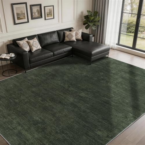 4x6 Washable Area Rug, Dark Green Solid Area Rugs for Living Room & Bedroom