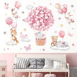 decalmile Animals Hot Air Balloon Wall Decals Flowers Balloons Elephant Bear Wall Stickers Baby Nursery Girls Bedroom Toddler Room Wall Decor