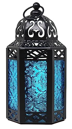 Vela Lanterns Decorative Indoor Moroccan Candle Table Centerpieces, Blue, S