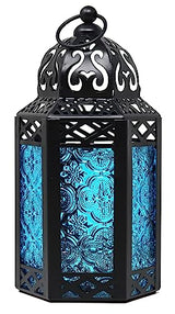 Vela Lanterns Decorative Indoor Moroccan Candle Table Centerpieces, Blue, S