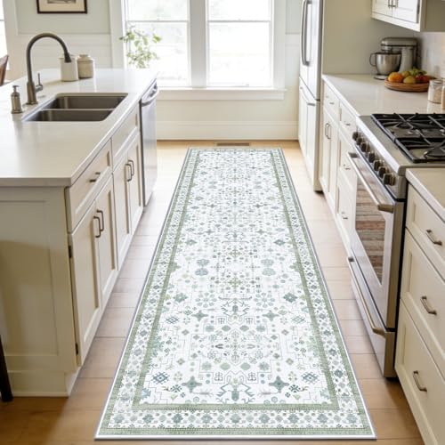 2'6 x 8' Runners Rug for Hallway Washable (Pale Sage Misty Blue)