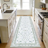 2'6 x 10' Runners Rug for Kitchen Washable (Pale Sage Misty Blue)