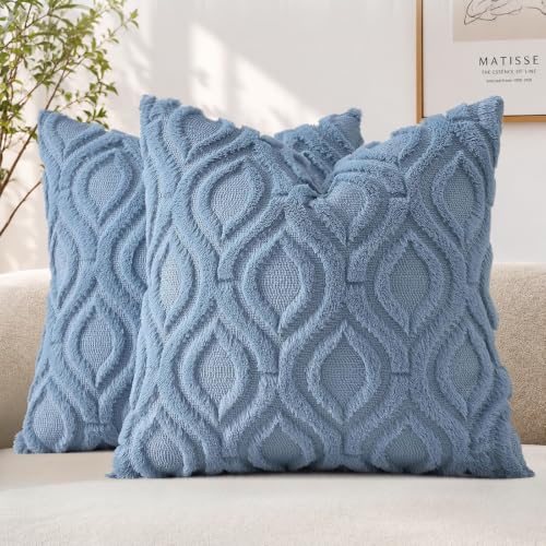 decorUhome Faux Fur Soft Dusty Blue Throw Pillow Covers 20x20 Set of 2
