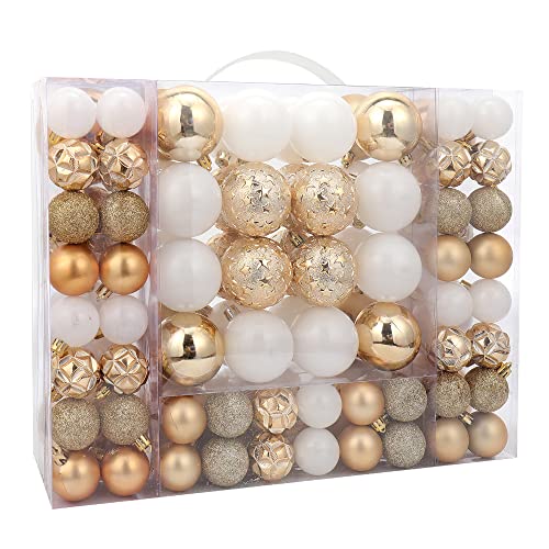 87ct Christmas Ball Ornaments Set Shatterproof Seasonal Hanging Decorations with Reusable Hand-held Gift Package for Xmas Tree Holiday Party and Home Decor, Gold