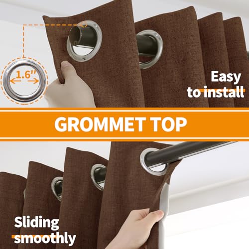 YoungsTex Brown Linen Blackout Curtains 84 Inches Long for Living Room, Dark Chocolate Thermal Insulated Drapes with Grommet Room Darkening Privacy for Bedroom 2 Panels, 52 X 84 Inch