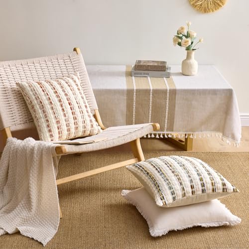 Boho Chenille Decorative Pillow Covers 18x18 Inch Set of 2 Orange