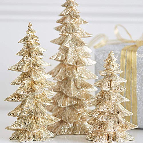 Raz Set of 3 Champagne Gold Glittered Christmas Trees- 6.5 inches to 9.5 inches Tall