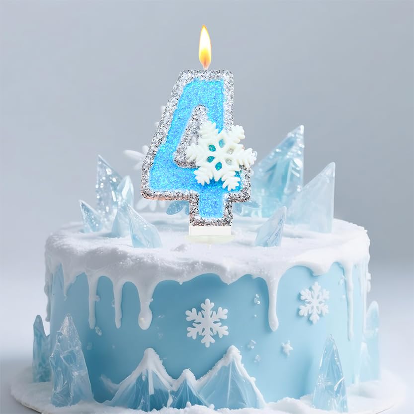 Birthday Number Candles for Cake, Blue Frozen Number 3 Candle, 3rd Frozen Cake Topper, Fun Glitter Birthday Candles Cupcake Topper for Party Anniversary Decorations