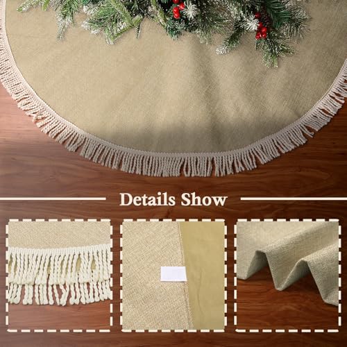 Yuboo 36" Burlap Tree Skirt with Tassel, 4th of July Farmhouse Jute Linen Spring Christmas Tree Skirt for Wedding, Birthday, Memorial, Patriotic, Farmhouse Home Decor Ornaments