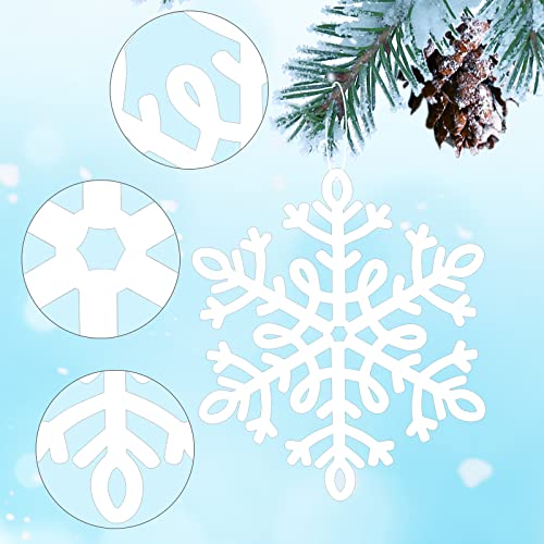MIAHART 12 inches Large White Snowflakes Ornaments 6 Pack Big Plastic Glitter Snowflake Ornaments for Christmas Tree Winter Indoor Outdoor Window Giant Craft Hanging Snowflakes Decorations