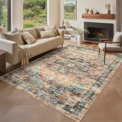 GarveeHome 6x9 Rugs for Living Room Washable Area Rug Green&Brown