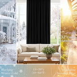 PONY DANCE Black Kitchen Blackout Curtains Over Sink, Short Half Curtains for Bathroom Basement Small Window Decor, Thermal Insulated Light Blocking Bedroom Draperies, W 42 x L 45 inches, 2 Panels Set