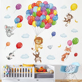decalmile Forest Animals Balloon Wall Decals Monkey Lion Koala Wall Stickers Baby Nursery Kids Bedroom Playroom Wall Decor