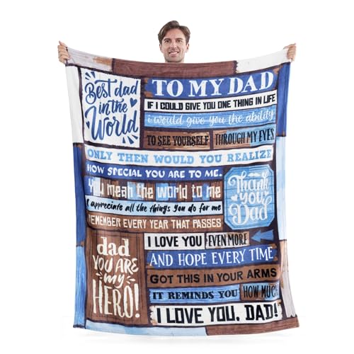 Joiedomi Fathers Day Blanket Dad Birthday Gift Soft Flannel Dad Blanket from Daughter Son for Fathers Day Anniversary Christmas 50" x 60" Blue