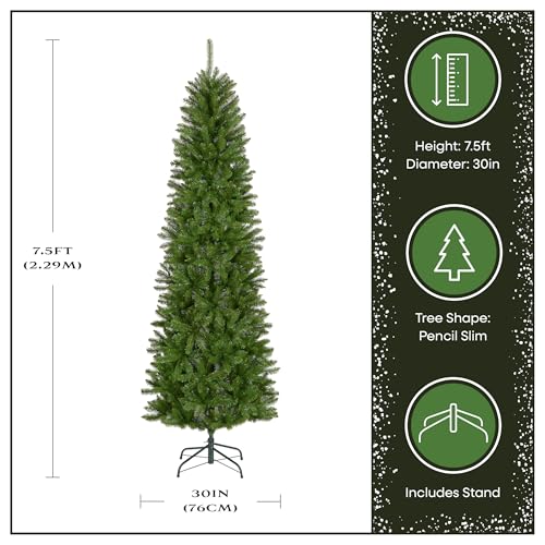 National Tree Company 7.5 ft Unlit Kingswood Fir Slim Artificial Christmas Tree, 1,075 Tips, Includes Stand, Green