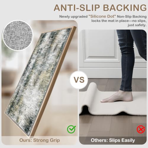 Upgrade Non Slip Kitchen Rugs Sets of 3 Washable Kitchen Mats for Floor Abstract Kitchen Runner Rug Soft Floor Mat Set Kitchen Carpet Rugs for Hallway, Laundry, Sink, Entryway, Black Grey/Gold