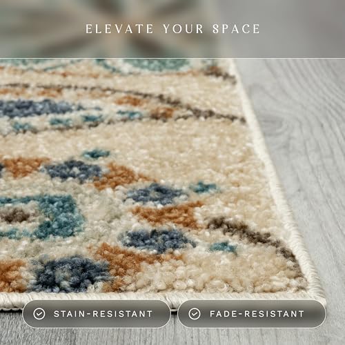 Maples Rugs Reggie Bohemian Floral Print Runner Rug, 2'6 x 6', Beige