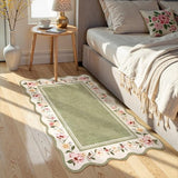 Lahome Floral 2x3 Rug, Green Kitchen Rugs Ultra-Thin Washable Indoor Mats for Entryway Non-Slip, Boho Scalloped Stain Resistant Small Throw Rugs for Bathroom Bedroom Ariele（Green）