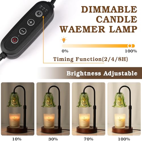 Small Candle Warmer Lamp with Timer, Adjustable Green Lamp Warmer for Jar Candles, Unique Women Gifts for Birthday, Dimmable Candle Heater, Mothers Day Gifts, Cute Wax Warming Light with Wood Base