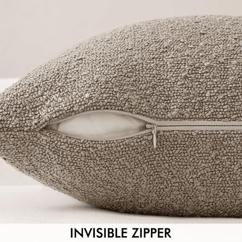 MIULEE Textured Boucle Lumbar Pillow Cover for Bed 12x20 Light Brown