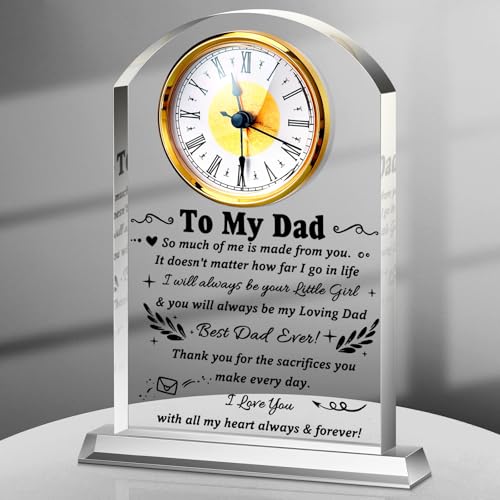 Landical to My Dad Clock Gifts from Daughter Son Acrylic Clock Gift for Father's Day Birthday Present for Dad Father Sign Plaque Meaningful Keepsake Present for Men Idea Home Desk Table Room Decor