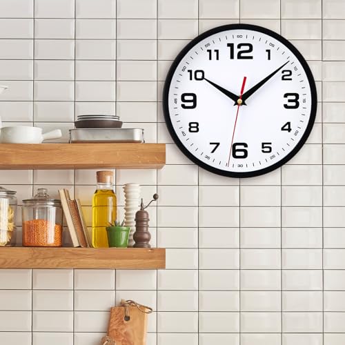Wall Clock Silent Non-Ticking Modern Clocks Battery Operated 8 Inch Small Analog Clock Decorative for Living Room Bedroom Kitchen Office Decor (Black)