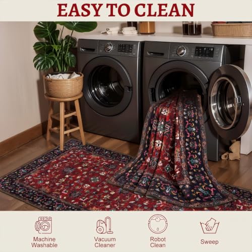 Tangsoo Oriental 4x6 Washable Area Rug for Living Room, Non Slip Rug Red