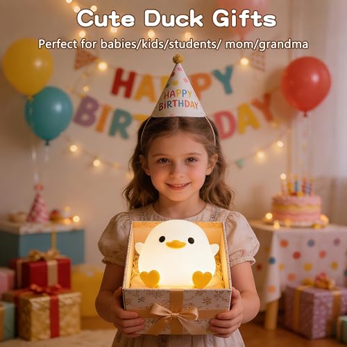 Duck Night Light, Cute DoDo Duck Lamp, Squishy Silicone Dimmable Bedside Light for Baby Nursery with Timer, Rechargeable Touch Nightlight for Boys Girls Room Decor, Birthday Gift for Kids